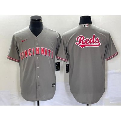 Men Cincinnati Reds Gray Team Big Logo Cool Base Stitched Baseball Jersey