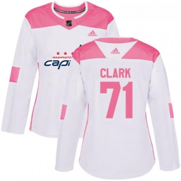 Womens Adidas Washington Capitals 71 Kody Clark Authentic White Pink Fashion NHL Jersey