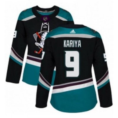 Womens Adidas Anaheim Ducks 9 Paul Kariya Authentic Black Teal Third NHL Jersey