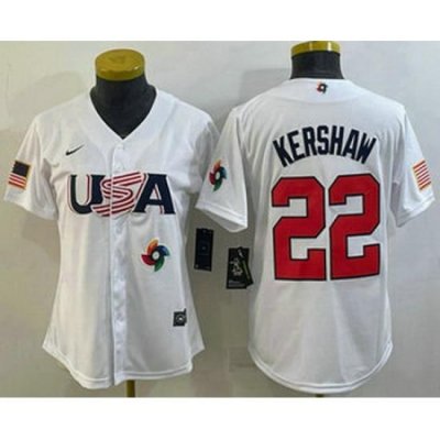 Women's USA Baseball #22 Clayton KershaW 2023 White World Classic Stitched Jerseys