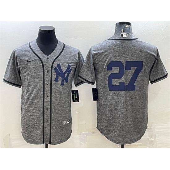 Men NeW York Yankees 27 Giancarlo Stanton Grey Cool Base Stitched Jersey