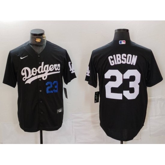 Men Los Angeles Dodgers 23 Kirk Gibson Black Cool Base Stitched Baseball Jersey 2