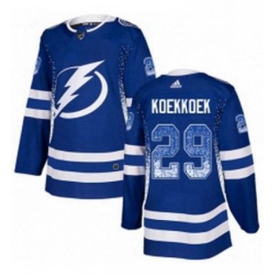 Mens Adidas Tampa Bay Lightning 29 Slater Koekkoek Authentic Blue Drift Fashion NHL Jersey