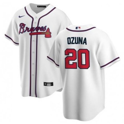 Men Atlanta Braves 20 Marcell Ozuna White Cool Base Stitched Jersey