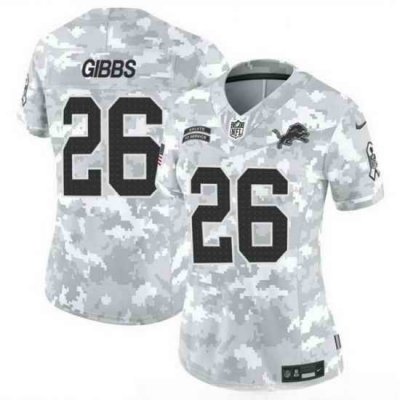 Women Detroit Lions 26 Jahmyr Gibbs 2024 F U S E Arctic Camo Salute To Service Limited Stitched Jersey