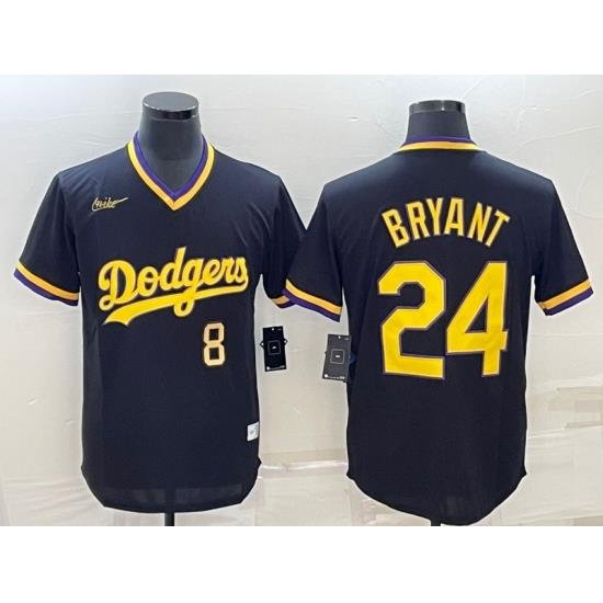 Men Los Angeles Dodgers Front 8 Back 24 Kobe Bryant Black Gold Stitched Jersey