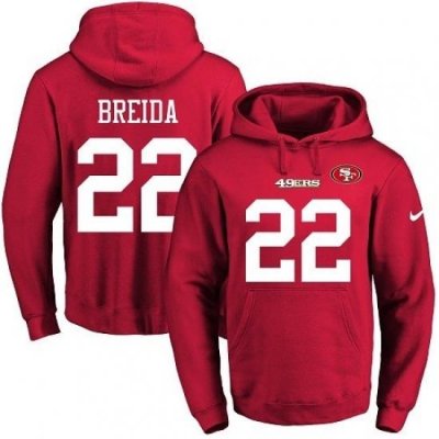 NFL Mens Nike San Francisco 49ers 22 Matt Breida Red Name Number Pullover Hoodie