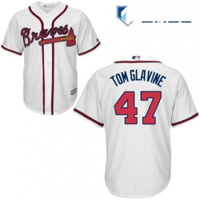 Mens Majestic Atlanta Braves 47 Tom Glavine Replica White Home Cool Base MLB Jersey