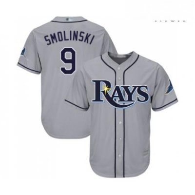 Mens Tampa Bay Rays 9 Jake Smolinski Replica Grey Road Cool Base Baseball Jersey