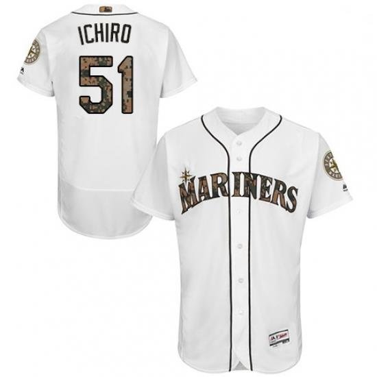 Mens Majestic Seattle Mariners 51 Ichiro Suzuki Authentic White 2016 Memorial Day Fashion Flex Base Jersey