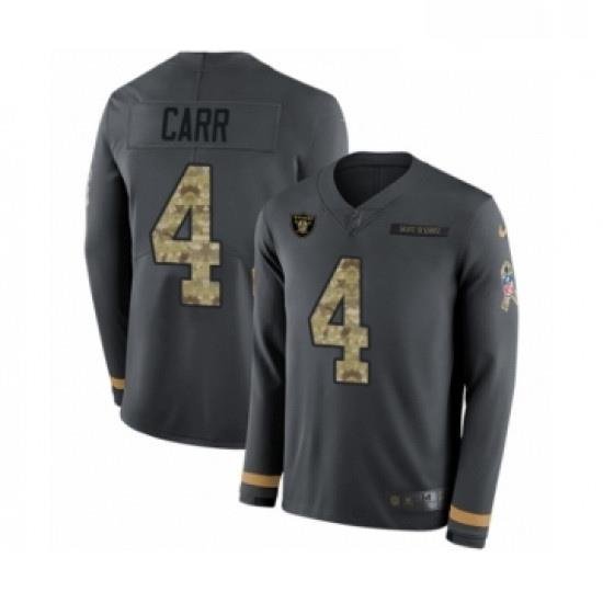 Mens Nike Oakland Raiders 4 Derek Carr Limited Black Salute to Service Therma Long Sleeve NFL Jersey