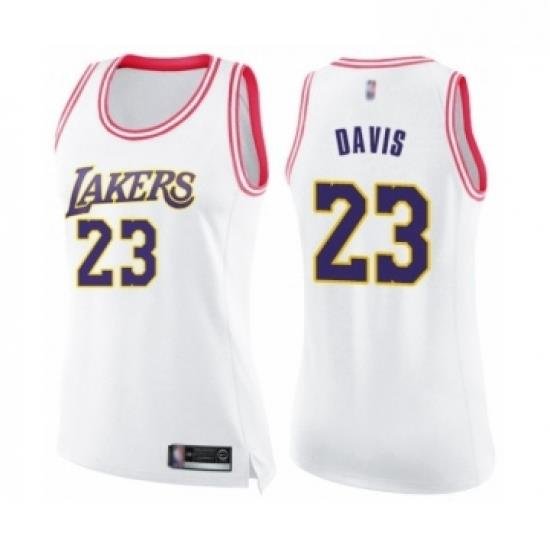 Womens Los Angeles Lakers 23 Anthony Davis Swingman White Pink Fashion Basketball Jerse