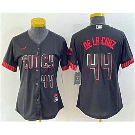 Women Cincinnati Reds 44 Elly De La Cruz Number Black 2023 City Connect Cool Base Stitched Baseball Jersey4