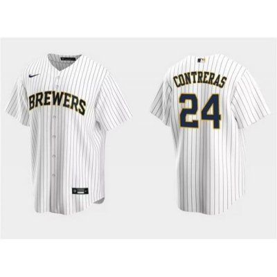 Men Milwaukee Brewers 24 William Contreras White Cool Base Stitched Jersey