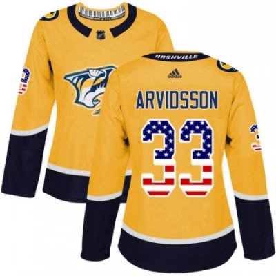 Womens Adidas Nashville Predators 33 Viktor Arvidsson Authentic Gold USA Flag Fashion NHL Jersey