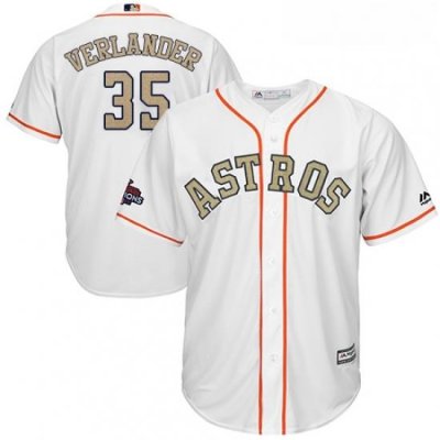 Youth Majestic Houston Astros 35 Justin Verlander Authentic White 2018 Gold Program Cool Base MLB Jersey