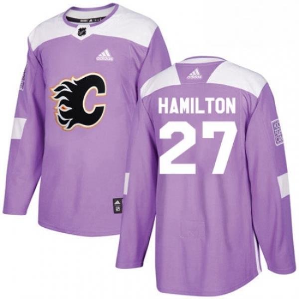 Mens Adidas Calgary Flames 27 Dougie Hamilton Authentic Purple Fights Cancer Practice NHL Jersey