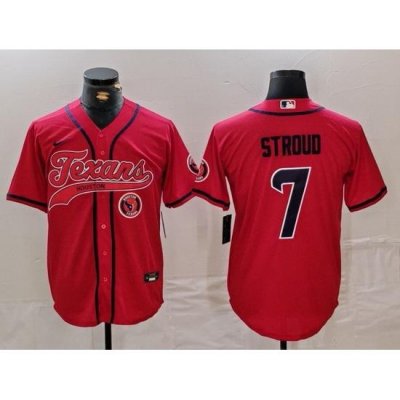 Men Houston Texans 7 C J  Stroud Red With Patch Cool Base Stitched Baseball Jersey 2