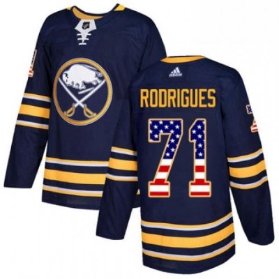 Mens Adidas Buffalo Sabres 71 Evan Rodrigues Authentic Navy Blue USA Flag Fashion NHL Jersey