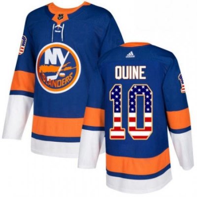 Mens Adidas New York Islanders 10 Alan Quine Authentic Royal Blue USA Flag Fashion NHL Jersey