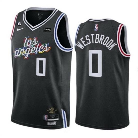 Men Los Angeles Clippers 0 Russell Westbrook Black 2022 23 City Edition With NO 6 Patch Stitched Jersey