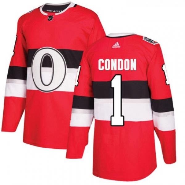 Youth Adidas Ottawa Senators 1 Mike Condon Authentic Red 2017 100 Classic NHL Jersey