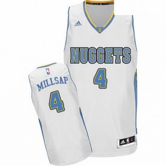 Mens Adidas Denver Nuggets 4 Paul Millsap Swingman White Home NBA Jersey