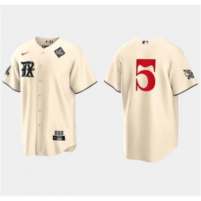 Men Texas Rangers 5 Corey Seager Cream 2023 World Series City Connect Stitched Baseball Jersey