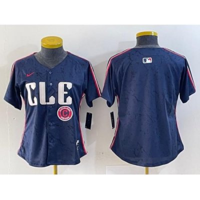 Women Cleveland Guardians Team Big Logo Navy 2024 City Connect Stitched Baseball Jersey 3