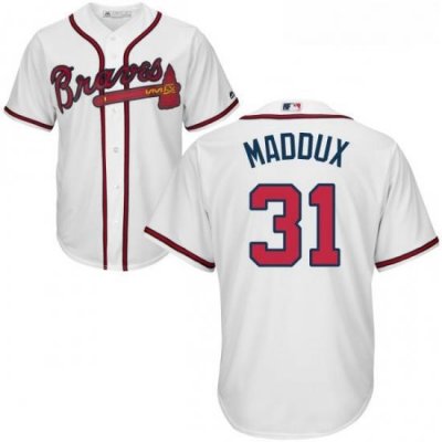 Youth Majestic Atlanta Braves 31 Greg Maddux Replica White Home Cool Base MLB Jersey