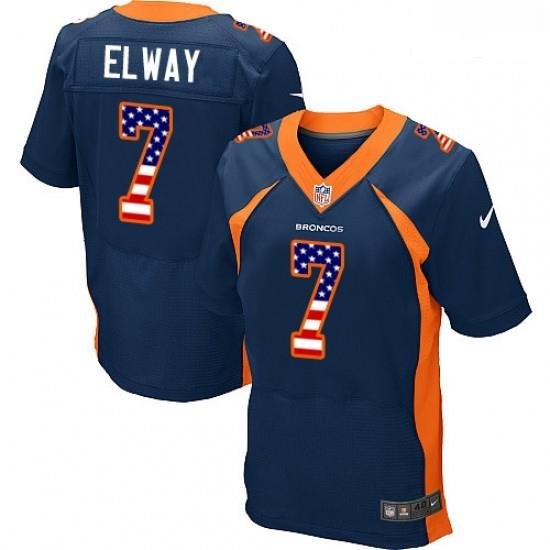 Men Nike Denver Broncos 7 John Elway Elite Navy Blue Alternate USA Flag Fashion NFL Jersey