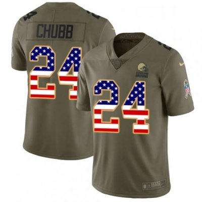 Mens Nike Cleveland BroWns 24 Nick Chubb Limited Olive USA Flag 2017 Salute to Service NFL Jersey