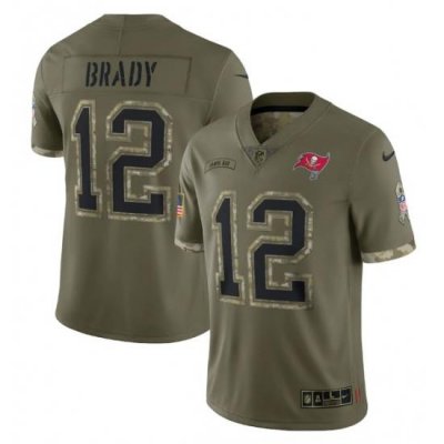 Men Tampa Bay Buccaneers 12 Tom Brady Olive 2022 Salute To Service Limited Stitched Jersey