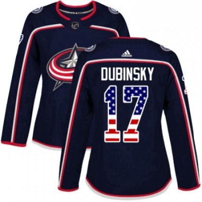 Womens Adidas Columbus Blue Jackets 17 Brandon Dubinsky Authentic Navy Blue USA Flag Fashion NHL Jersey