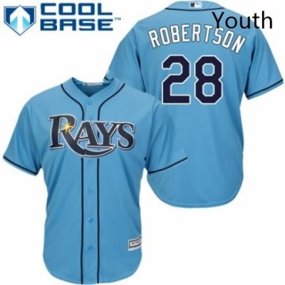 Youth Majestic Tampa Bay Rays 28 Daniel Robertson Replica Light Blue Alternate 2 Cool Base MLB Jersey