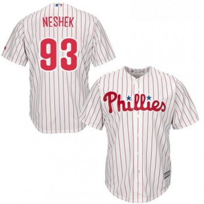 Youth Majestic Philadelphia Phillies 93 Pat Neshek Replica WhiteRed Strip Home Cool Base MLB Jersey