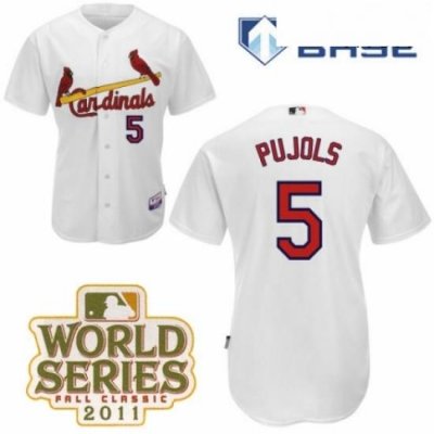 Mens Majestic St Louis Cardinals 5 Albert Pujols Authentic White Cool Base 2011 World Series Patch MLB Jersey