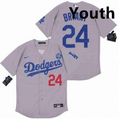 Youth Dodgers 24 Kobe Bryant Grey Cool Base Stitched MLB Jersey