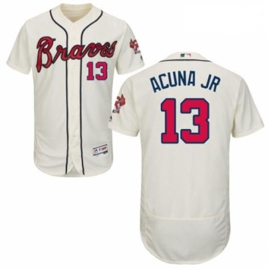 Mens Majestic Atlanta Braves 13 Ronald Acuna Jr Cream Alternate Flex Base Authentic Collection MLB Jersey