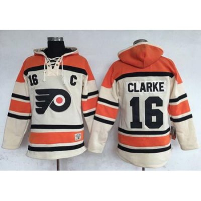 Flyers #16 Bobby Clarke Cream Sawyer Hooded Sweatshirt Stitched NHL Jersey