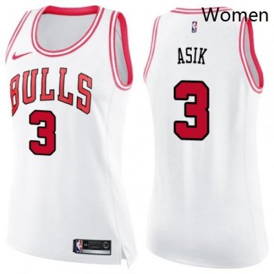 Womens Nike Chicago Bulls 3 Omer Asik Swingman WhitePink Fashion NBA Jersey