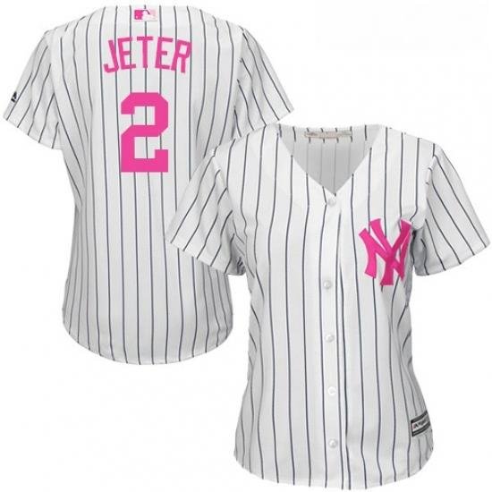 Womens Majestic New York Yankees 2 Derek Jeter Authentic White Mothers Day Cool Base MLB Jersey