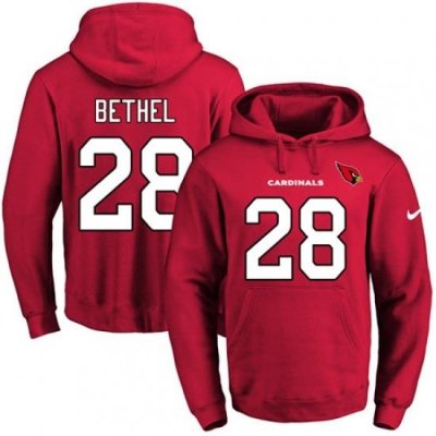 NFL Mens Nike Arizona Cardinals 28 Justin Bethel Red Name Number Pullover Hoodie