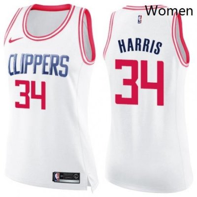 Womens Nike Los Angeles Clippers 34 Tobias Harris Swingman WhitePink Fashion NBA Jersey