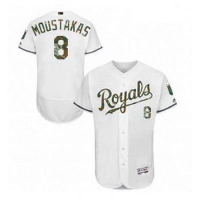 Mens Majestic Kansas City Royals 8 Mike Moustakas Authentic White 2016 Memorial Day Fashion Flex Base Jerseys