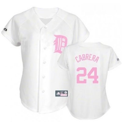 Womens Majestic Detroit Tigers 24 Miguel Cabrera Replica WhitePink No Fashion MLB Jersey