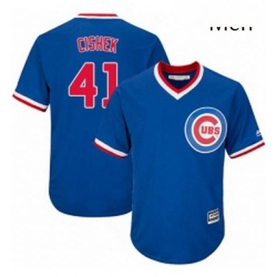 Mens Majestic Chicago Cubs 41 Steve Cishek Replica Royal Blue Cooperstown Cool Base MLB Jersey