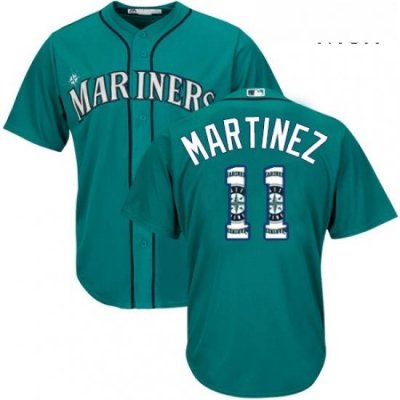 Mens Majestic Seattle Mariners 11 Edgar Martinez Authentic Teal Green Team Logo Fashion Cool Base MLB Jersey