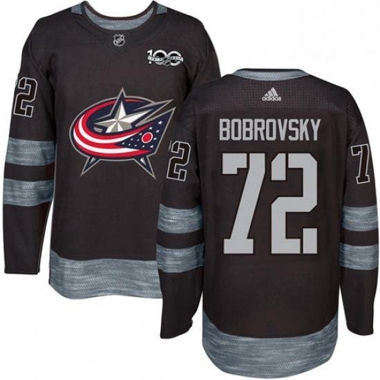 Mens Adidas Columbus Blue Jackets 72 Sergei Bobrovsky Authentic Black 1917 2017 100th Anniversary NHL Jersey