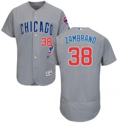 Mens Majestic Chicago Cubs 38 Carlos Zambrano Grey Road Flex Base Authentic Collection MLB Jersey